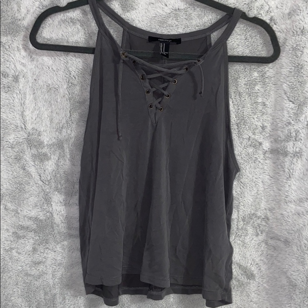 Navy blue-gray cross stitch tank top